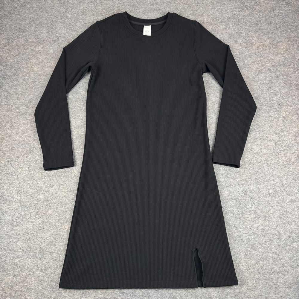 BYLT Premium Basics Rib Long Sleeve‎ Split Hem Dress Black Womens Large L
